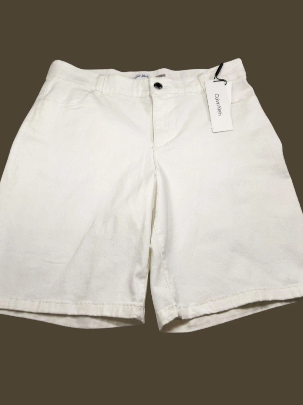 Calvin Klein Womens Plus Size 16 White Denim Shorts Modern Essentials NWT 03